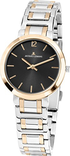 JACQUES LEMANS Damenuhr Milano Metallband massiv Edelstahl ip-Gold/Bicolor 1-1932E