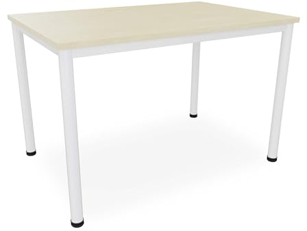 Dila GmbH Schreibtisch/Besprechungstisch in verschiedenen Größen und Farben weißes Metallgestell Konferenztisch Arbeitstisch (B: 120 cm x T: 80 cm, Ahorn)