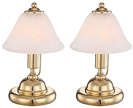 2er Set Tischleuchten ANTIQUE Messing mit Glasschirm Alabaster, Touch Ein/Aus, Globo Lighting