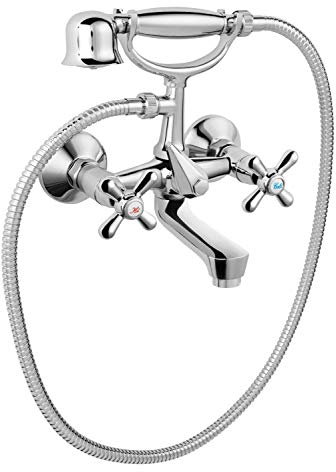 Hochwertige Nostalgie Badewannenarmatur -Retrowannenarmatur-mit Handbrause und Schlauch -Chrom Ferro