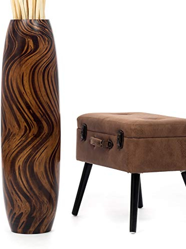 Leewadee Grand Vase A Poser Au Sol pour Branches Décoratives De Pampa, Vase en Bois De Manguier, 90 cm, Marron Brun Clair