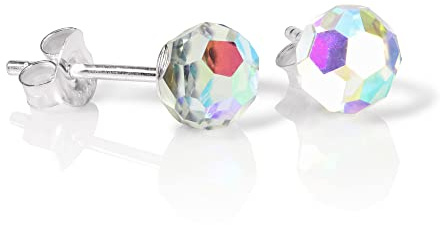 Sterling-Silber & Aurora Borealis Facettierte 6mm Kristall Kugel Ohrstecker