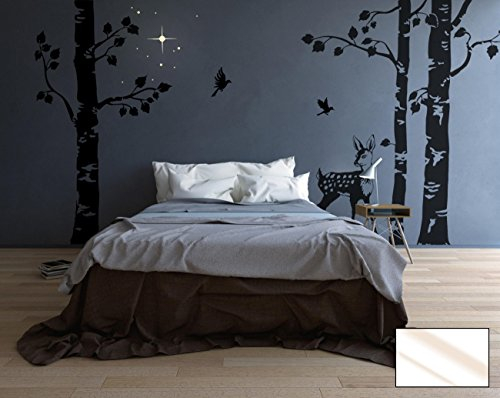 Wandtattoo Wandaufkleber Birken Baum Wald Birkenbäume Reh Vögel Sterne M1629 - ausgewählte Farbe: *Milchglas* - ausgewählte Größe: *XXL - 320cm hoch*
