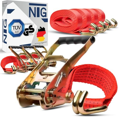 NTG Spanngurt Zurrgurt 8m 5t 2500/5000 daN - zweiteilig 50mm Ratsche Haken | Ratschengurte 8 Meter TÜV/GS geprüft - Ladungssicherung für LKW - Zurrgurt Spanngurt-Set 1 Stück komplett