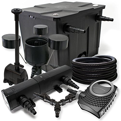 SunSun Kit complet: CBF-350 Filtre de bassin jusqu'à 12000 L, CTF-8000 pompe 8000l/h 70W, CUV-236 lampe uv 36W, 25m Tuyau 25mm, CSP-250 Écumeur 2500l/h, HJ-943 fontaine 800l/h, Y-distributeur