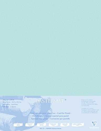 Clairefontaine - Ref 496013C - Pastelmat Mounted Board (5 Sheets) - 1800 Microns - 50 x 70cm - Light Blue Colour - Specially Formulated for Use with Pastels