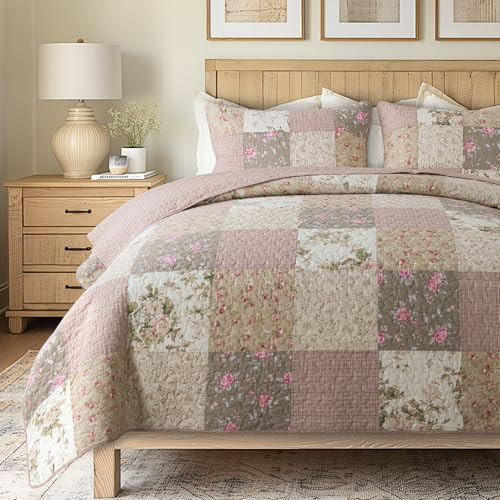 SLPR Secret Garden Bettwäsche-Set, Patchwork-Baumwolle, Queen-Size-Bett mit 2 Kissenbezügen, Rosa