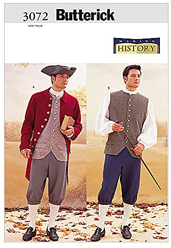 Butterick Patterns B3072 Size 32 - 34 - 36 Men's Historical Costume: Knee - length Pants, Balloon - Sleve Shirt, Vest, Fitted Jacket and Tri - Corner Hat, White