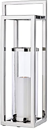 EDZARD Laterne Manhattan (H 79 cm), vernickelt, Windlicht groß mit Glas | Rundum verglast, der Wind kommt nicht an die Flamme · für Hauseingang, Terrasse und Balkon · für Stumpenkerzen