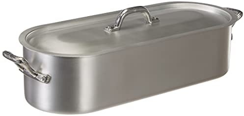 Pentole Agnelli Fischtopf mit Rand, Deckel und Grillrost aus Aluminium mit 2 Tragegriffen, Silber/schwarz, 35 cm
