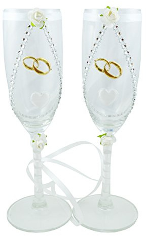 Bohemia Copas de boda 2 copas de champán para boda regalo de boda (patrón 2, blanco)
