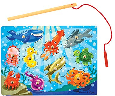 Melissa & Doug Magnetic Wooden Fishing Game Age 3+ and Puzzle With Wooden Ocean Animal Magnets