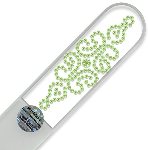 Exceptional Large Crystal Nail File from “Maharani” Limited Edition - Embellished with Swarovski crystals - Quality Czech Tempered Glass - Handmade in Czech Republic (Europe) - in Black Suede Sleeve (Peridot)