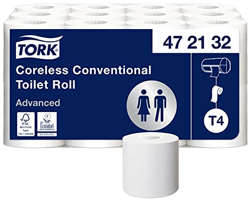 SCA Tork 472132 Hülse Loos Traditionelle zweischichtiges Toiletten Blatt, T4 Erweiterte, Weiß (24-er Pack)