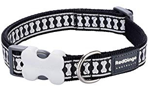 Red Dingo Bucklebone Dog Collar Reflective Bones, Black, X-Small 12mm