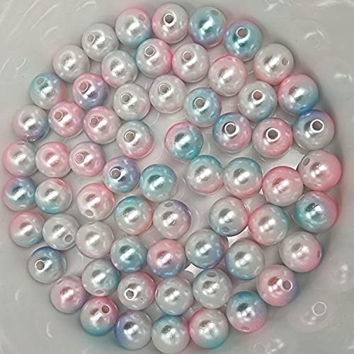Bastelperlen bunt schimmernd 200 Stück, 6mm, weiß, blau, rosa - kuststoff Regenbogen Wachsperlen glänzend Drahtsterne Perlenkette basteln DIY Perlen Acryl Set groß Armband Schmuck