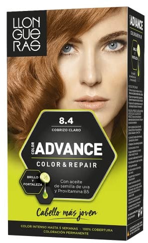 Llongueras Color Advance Tinte Pelo Mujer Coloración Permanente Color Intenso Hasta 5 semanas - Tono 8.4 Cobrizo Claro