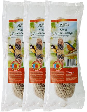 Dehner Natura Wildvogelfutter, Maxi-Futterstange, 3 x 600 g (1.8 kg)