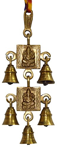 JMD Handcrafted Zap Impex ® Shubh Labh Gott Ganesha/Ganesha Wandbehang mit Glocken Messingmetall für Tür Decor (Shri Ganesh & Laxmi Ji -5Bells)