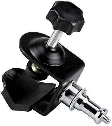 PhotoGeeks C Clamp & 1/4 Screw Thread Spigot | Photo Studio Grip Light Stand Mount Tripod Backdrop Support