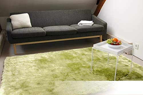 floor factory Exklusiver Hochflor Shaggy Teppich Satin grün 160x230 cm - edler, seidig glanzender Teppich