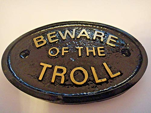 Beware of the Troll, Hus/Garten Wandschild, shwarz mit gold erhabenen Schriftzug