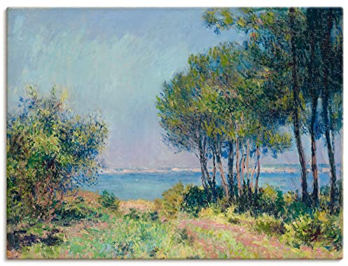 ARTland Wanddeko Leinwand Bilder Wandbild 80x60 cm Landschaften Bäume Meer Sommer Die Küste bei Varengeville 1882 Impressionismus Claude Monet T7CD