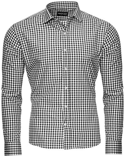 Reslad Kariertes Hemd-Herren Slim Fit Bügelfreies Freizeithemd Trachtenhemd Karo-Hemd RS-7007