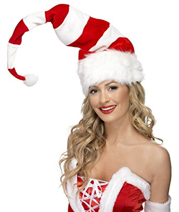Smiffys Gestreifte Weihnachtsmannmütze, Rot und Weiß, mit Drahtgestell