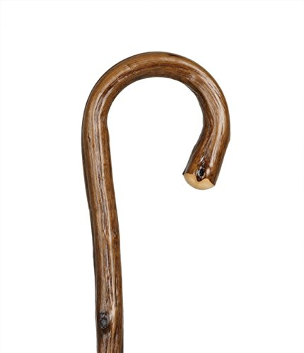 Gehstock Wanderstock DEUTSCHE EICHE, in einem Stück gebogener Rundhakenstock aus Eichenholz, leicht geflammt und seidenmatt lackiert, inklusiv Bergstockspitze aus Metall., Lagerlängen:91 CM