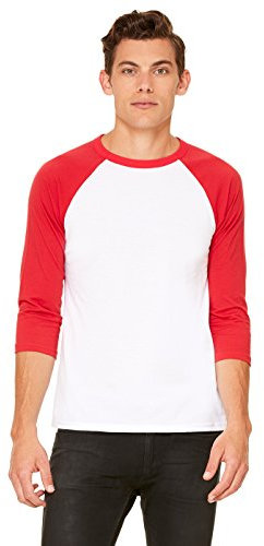 Baseball-Shirt aus Canvas-C3200-Material, Unisex, 3/4-Arm, meliert Gr. L, weiß / rot