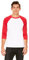 Baseball-Shirt aus Canvas-C3200-Material, Unisex, 3/4-Arm, meliert Gr. L, weiß / rot