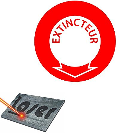 Schild mit Gravur, selbstklebend, 8 cm,Feuerlöscher, roter Hintergrund