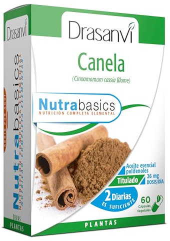 DRASANVI NUTRABASICS CANELA - Ayuda en problemas digestivos - VEGANO - SIN GLUTEN - 60 cápsulas vegetales