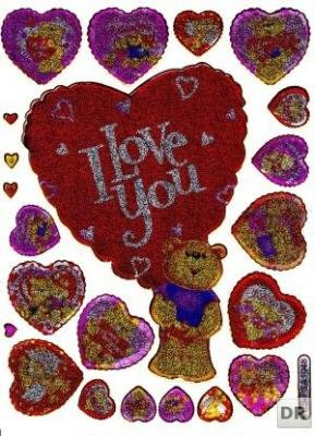 Herzen Liebe Love Teddy bunt Aufkleber 18-teilig 1 Blatt 135 mm x 100 mm Sticker Basteln Kinder Party Metallic-Look