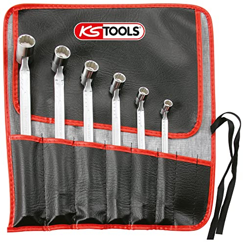 KS Tools 517.0310 - Pack de 6 piezas con llaves articuladas dobles, en bolsa enrollable, gran radio de rotación (tamaño: 8x9-18x19 mm)