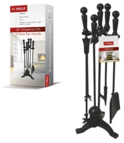 De Vielle GUD035711 Fireplace 5 Piece Companion Set Turn Handle Black 18in