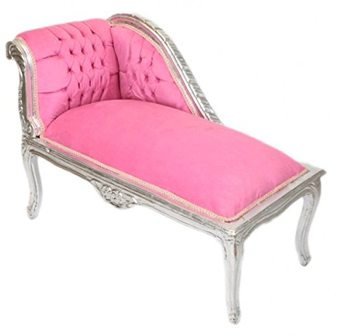 Casa Padrino Barock Kinder Chaiselongue Rosa/Silber Mod2 - Tron Barock Möbel