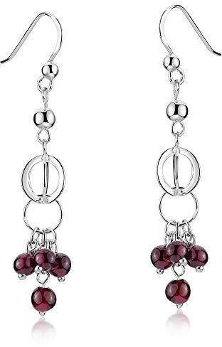Materia Damen Ohrhänger lang silber - 925 Sterling Silber Ohrrringe Kugel echte Granat Edelsteine inkl. Schmuck Schachtel #SO-84