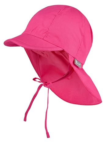 Sterntaler Schirmmütze Nacken - Mädchen Baby- und Kinder Mütze mit Nackenschutz und einsteckbaren Ohrenklappen - UV-Schutz 50+ Sommermütze zum Binden - Popeline (Bio) Kopfbedeckung - magenta, Größe 49