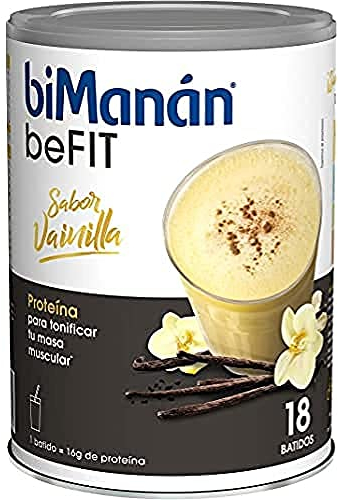 biManán - beFIT Batido Sabor Vainilla, Bebida de Proteína para Tonificar tu Masa Muscular en Polvo, con Fibra, Vitaminas y Minerales, Sin Aceite de Palma ni Azúcares Añadidos - 18 Batidos, 540 g