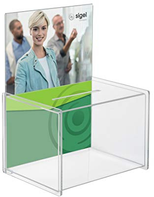 SIGEL VA150 Spendenbox / Losbox, mit Einstecktafel für A4, aus hochwertigem und besonders stabilem Acryl, 22,5 x 17 x 31 cm