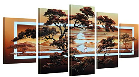 Inconnu Bilderdepot24 Vie Africaine M2 Tableau Peinture, sur Toile, Peint à la Main, 150x70cm Ensemble de 5 pièces 644