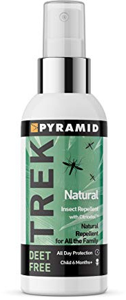 Pyramid Trek Natural Mosquito & Insect Repellent Spray. 40% Citriodiol. DEET-Free. Up to 10hr Protection. Baby Safe 6+ Months. Tick, Midge & Fly Repellent for Kids & Adults (60ml)