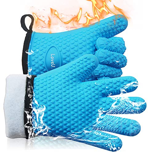 Loveuing Gants de Cuisine Silicone et Coton Double Couche Gants de BBQ résistants à la Chaleur/Gants de Cuisson/Gants de Four/Porte-casseroles de Cuisson, 1 Paire