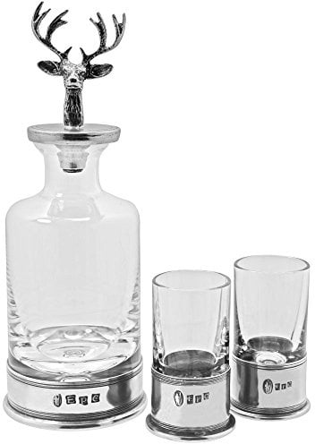 English Pewter Company Stag Head Mini Decanter Set and 2 Shot Glasses [STAG129]