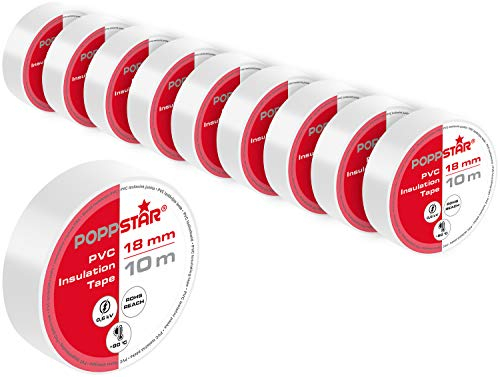 POPPSTAR PVC Isolierband 10m (18mm breit, 0,18mm stark), weiß, 10 Rollen