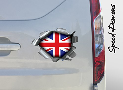 Extra Large Speed Demons Pride Burst RIP Torn Tear Sticker Graphic SELF Adhesive for Any Surface Including LAPTOPS and Cars - Union Jack Flag - Automotive Grade Material NO Damage to Paint