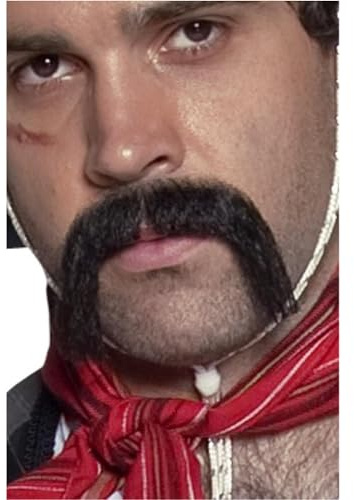 Smiffys Authentic Western Mexican Handlebar Moustache, Bla Self-Adhesive, Cowboys and Indians Fancy Dress, Western Dress Up Cosmetics & Disguises.