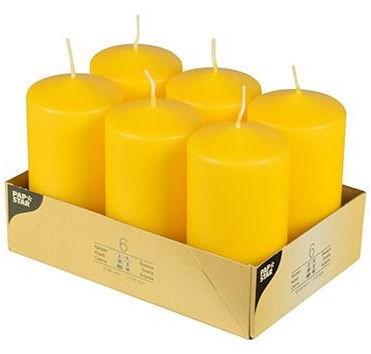PAPSTAR 6 Stumpenkerzen Ø 60 mm · 115 mm goldgelb PS17996